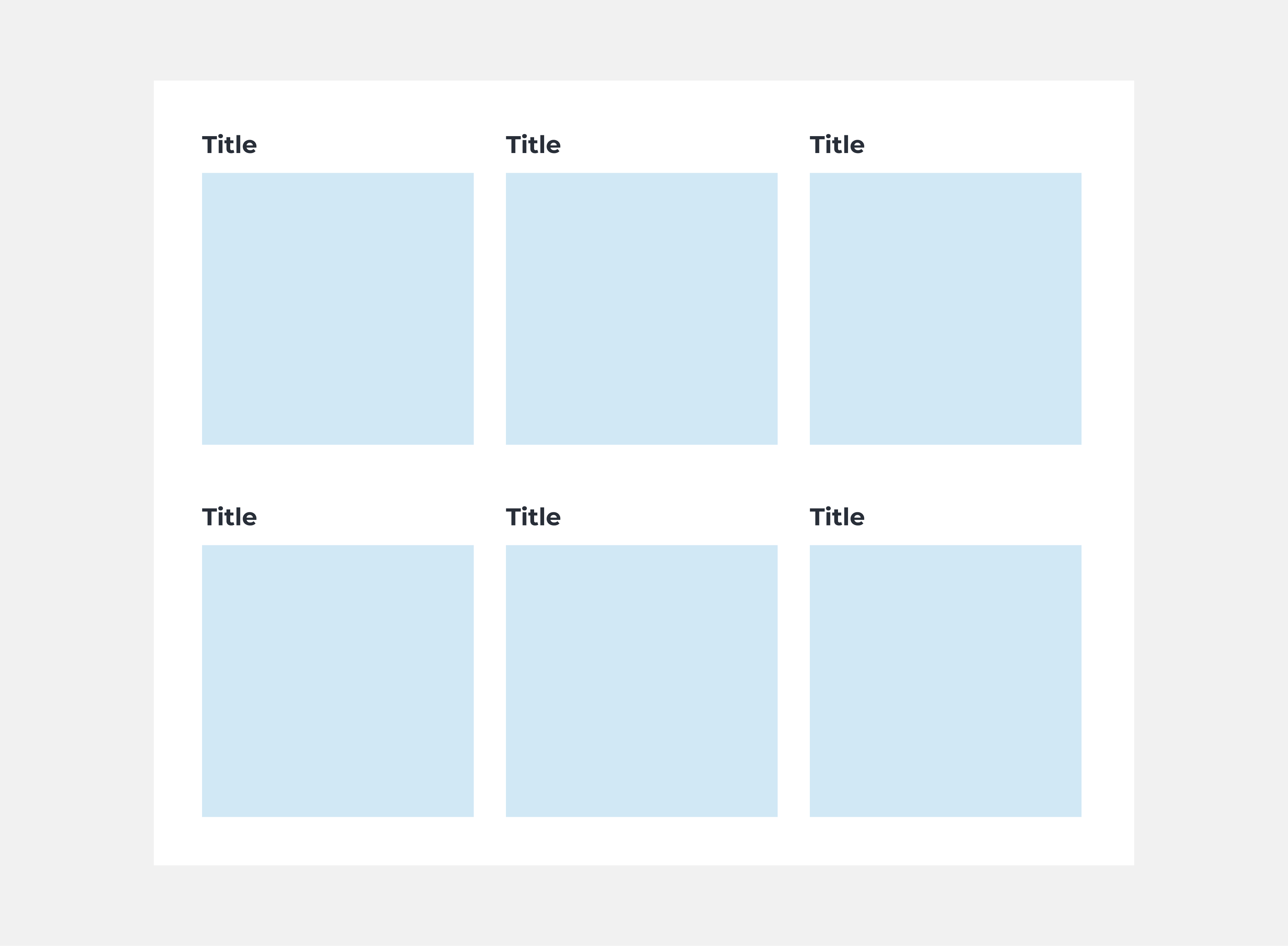 Six blue tiles on a white background with titles showing the main sections of the website.