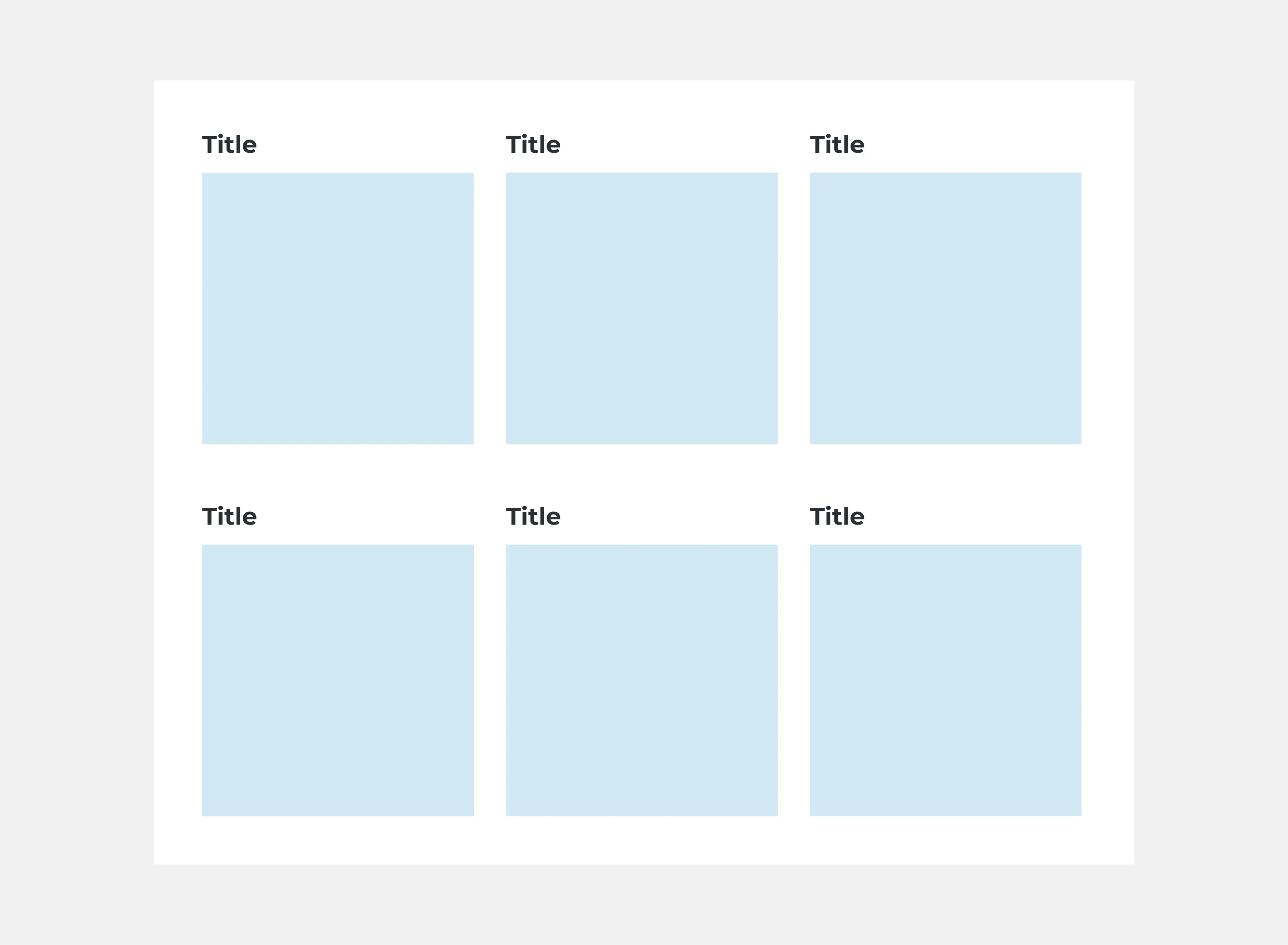 Six blue tiles on a white background with titles showing the main sections of the website.