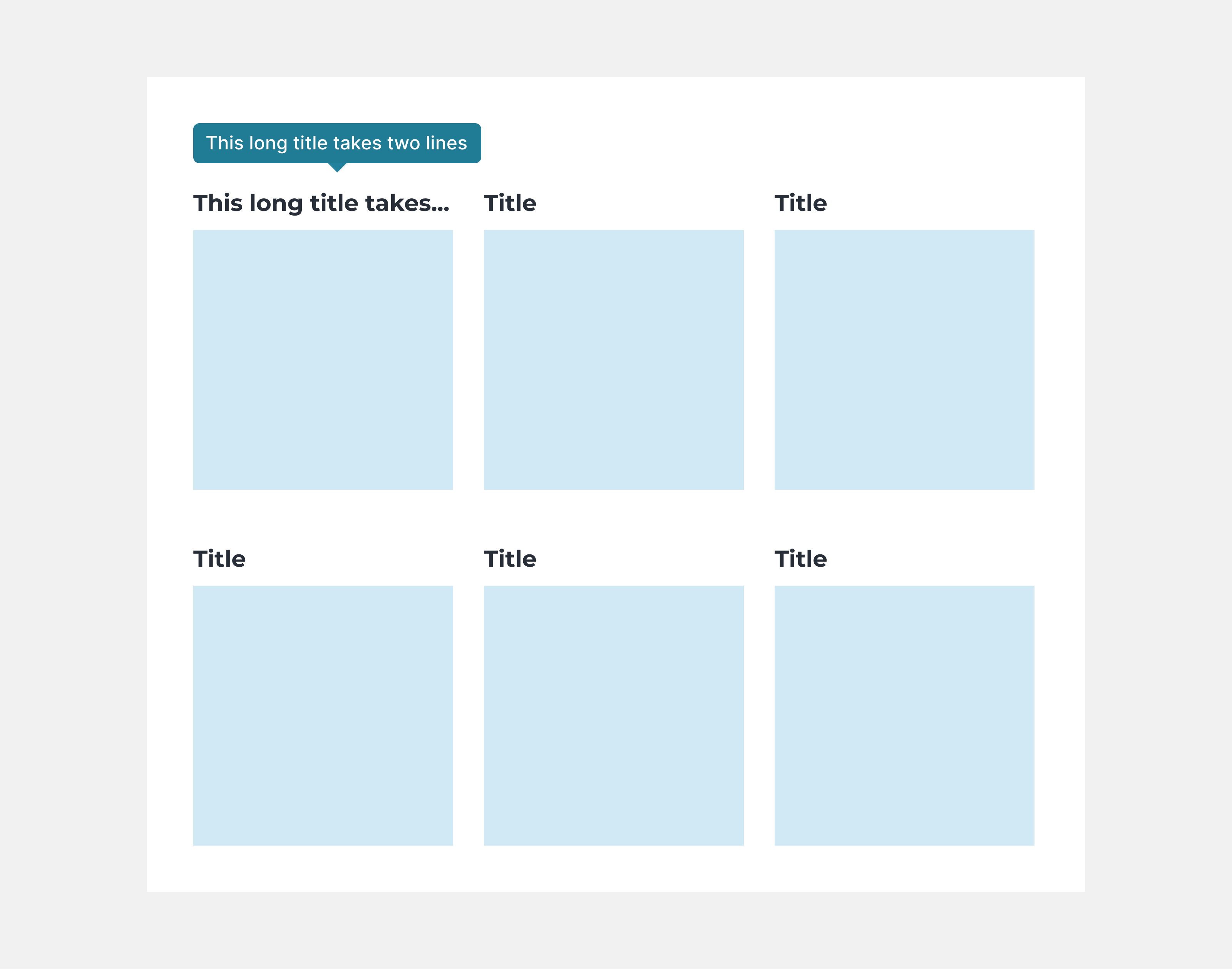 Six blue tiles on a white background with titles showcasing the main sections of the website. The first tile features a banner with a title that is very long, so '...' has been added at the end of the first line. Above the title, there is a tooltip that appears when hovering over the text.