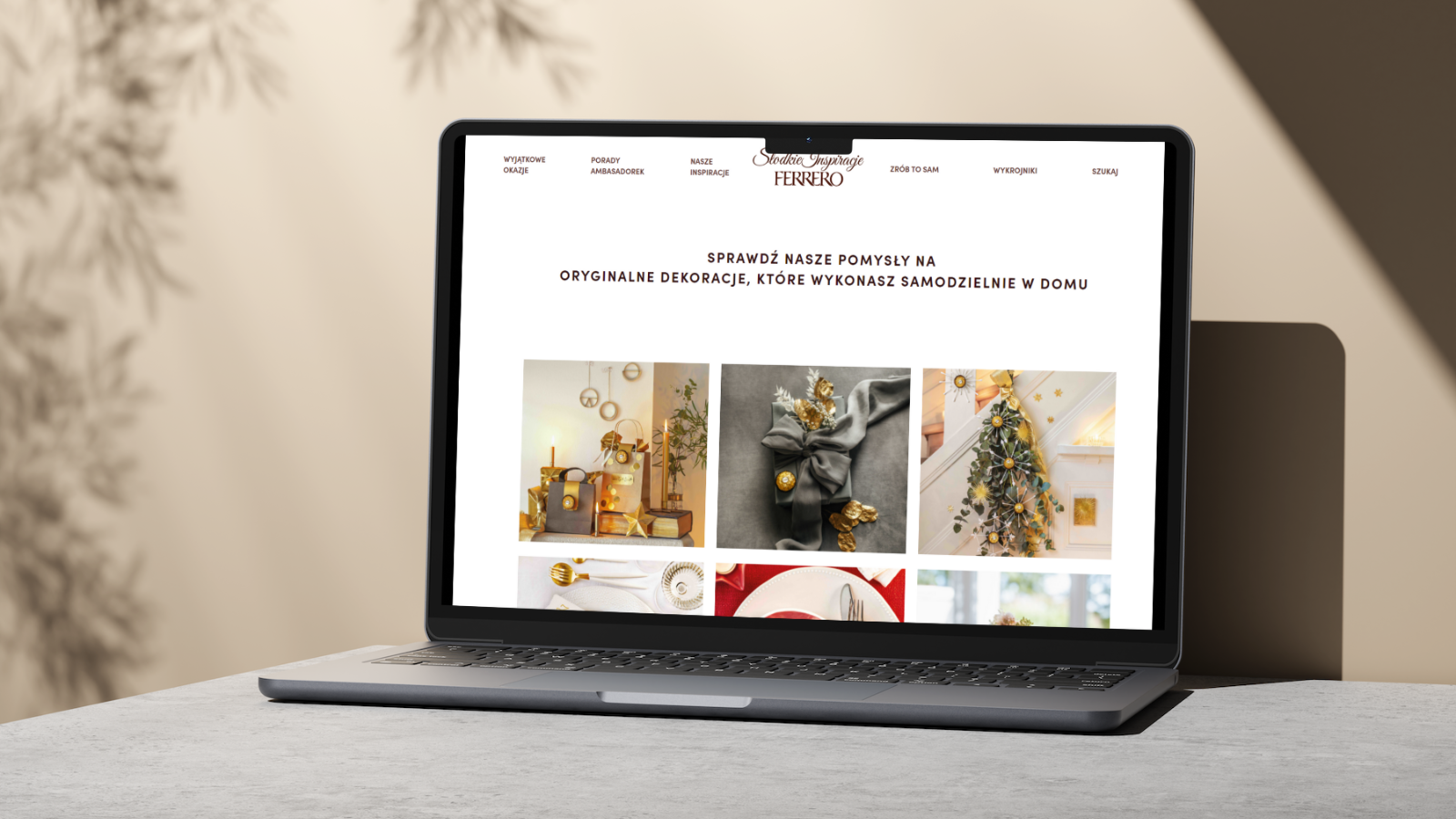 Projekt strony internetowej dla Ferrero z prostym i czystym układem, dopasowany do stylu marki.
