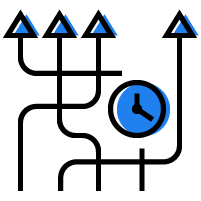 illustration of arrows going in different ways and a clock