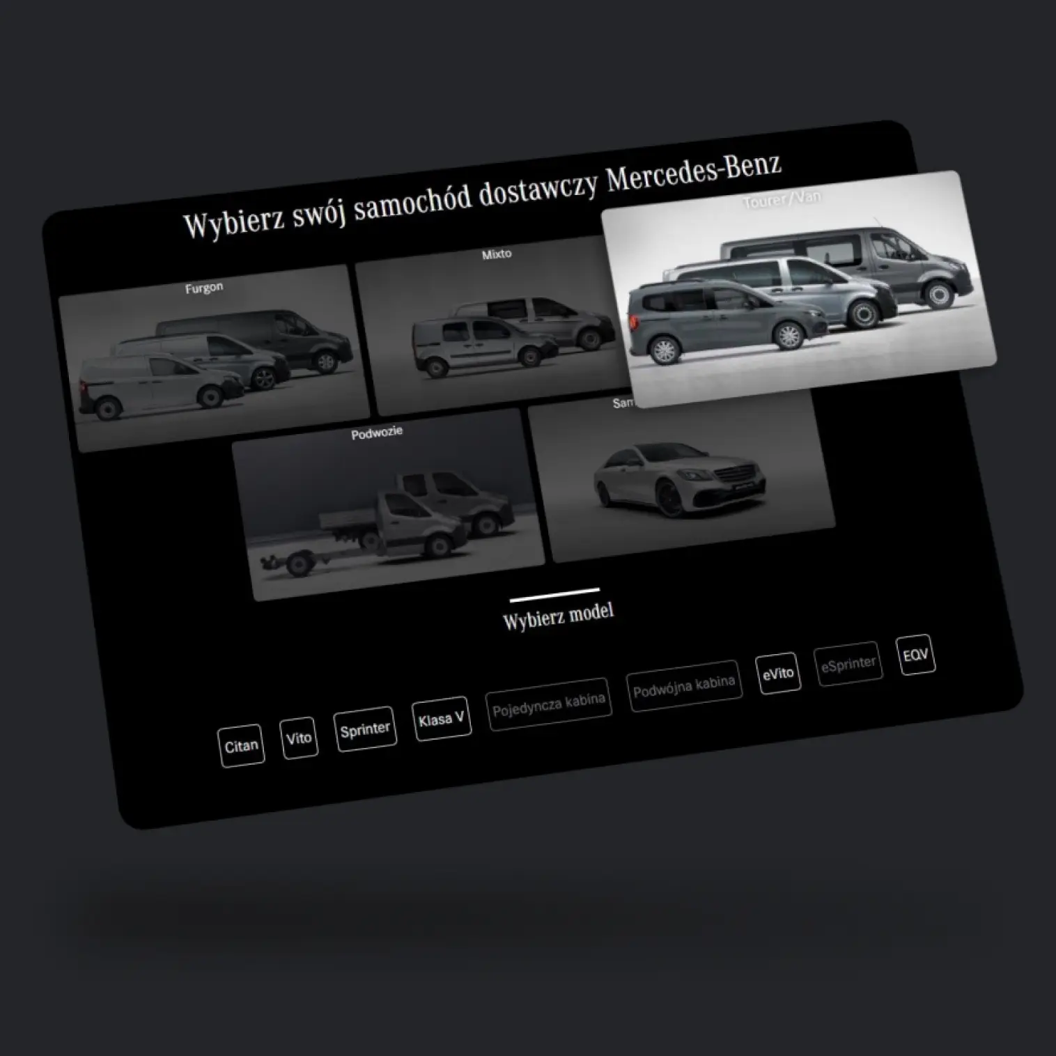 levitating launch screen of mercedes van leasing platform